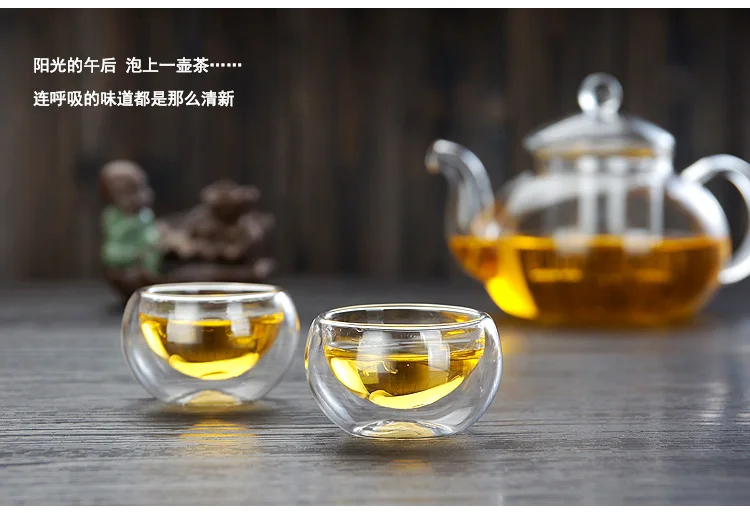 Стеклянная чайная чашка с двойными стенками, элегантная прозрачная чашка с цветами, посуда для напитков кунг-фу