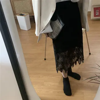 

Hzirip Casual Lace Straight Spring 2020 Loose All-match New Floral Brief Chic Elastic High Waist Stylish Office Lady Skirts