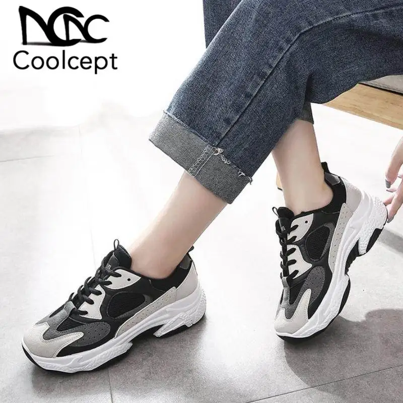 

Coolcept Women Sneakers Hot Fashion Mixed Color Outdoor Brand Vulcanized Shoes Women Casual Lace Up Jogging Footwear Size 35-39
