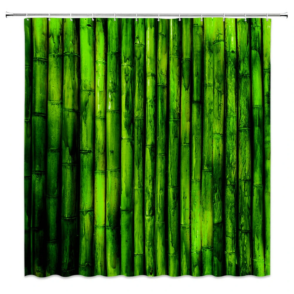 

Green Bamboo Shower Curtains Bathroom Curtain Home Decor Waterproof Polyester Fabric Plant Flower Bath Screen 180*200 With Hooks
