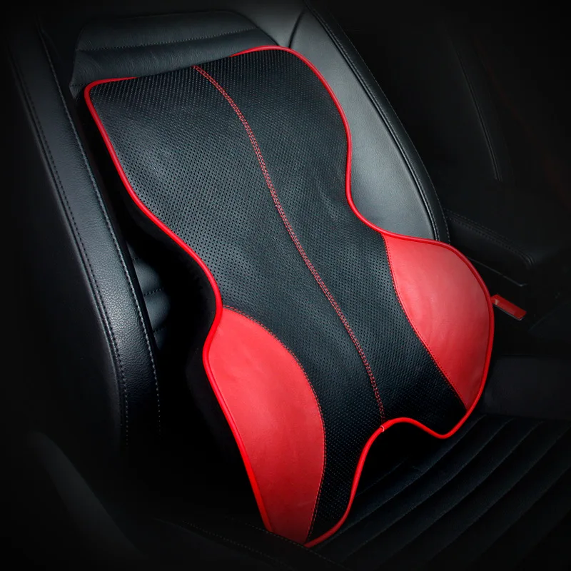 

Car Genuine Leather Lumbar Support Pillow Memory Foam Back Cushion Car Cushion Full-grain Leather Interior Trim Supplies Four Se