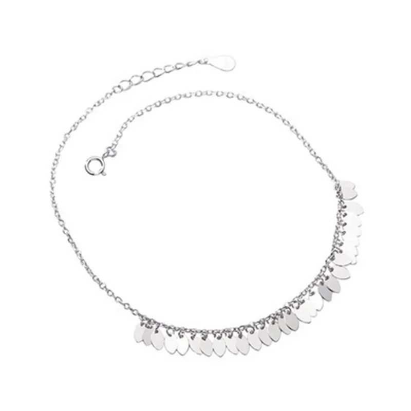 FOXANRY Silver Color Anklets for Women Simple Girl Accessories Trendy Elegant Charming Sweet Leaves Tassel Party Jewelry