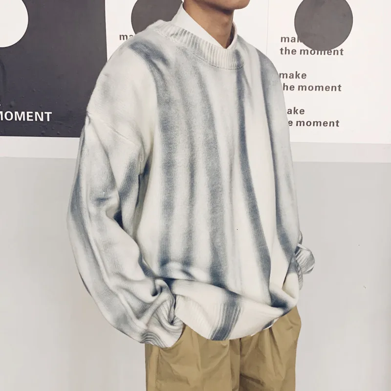 Winter Sweater Men's Warm Fashion Tie Dyed Printed Casual Cotton Knit Sweater Man Wild Loose Long-sleeved Pullover Men M-2XL
