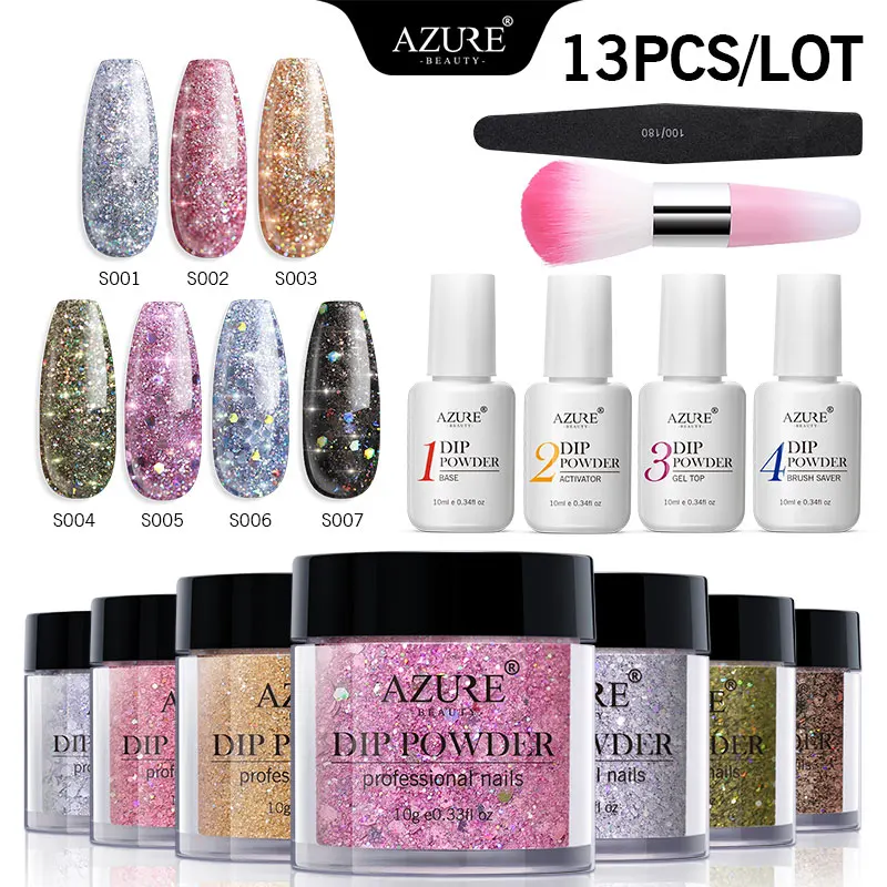 Azure beauty 13 шт./лот пудра для погружения украшение ногтей глиттер набор кистей