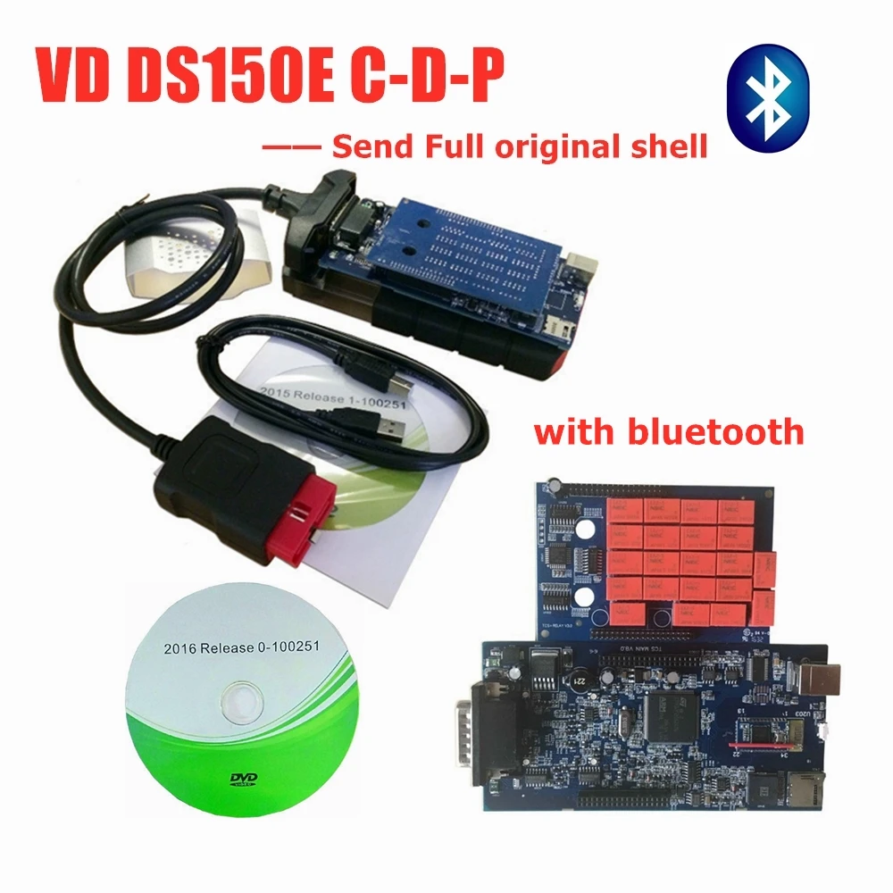 2016R0 с ключом для Autocome vd tcs c-d-p для delphis vd ds150e c-d-p с Bluetooth Автомобильный грузовик obd2 сканирующий Инструмент+ 8 шт. грузовик кабель - Цвет: with bluetooth