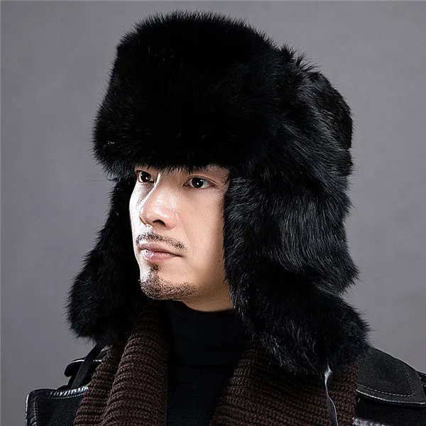 black Шапка из кроличьего меха Двусторонняя шапка из кроличьего меха Lei Feng различные меховые шапки для сохранения тепла и комфорта - Цвет: black
