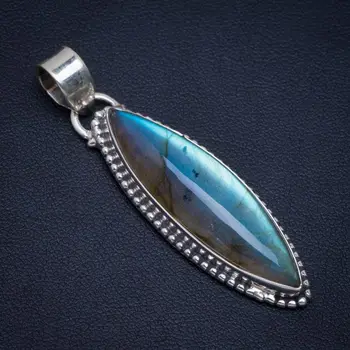 

Natural Blue Fire Labradorite Unique Punk Style 925 Sterling Silver Pendant 2" N307