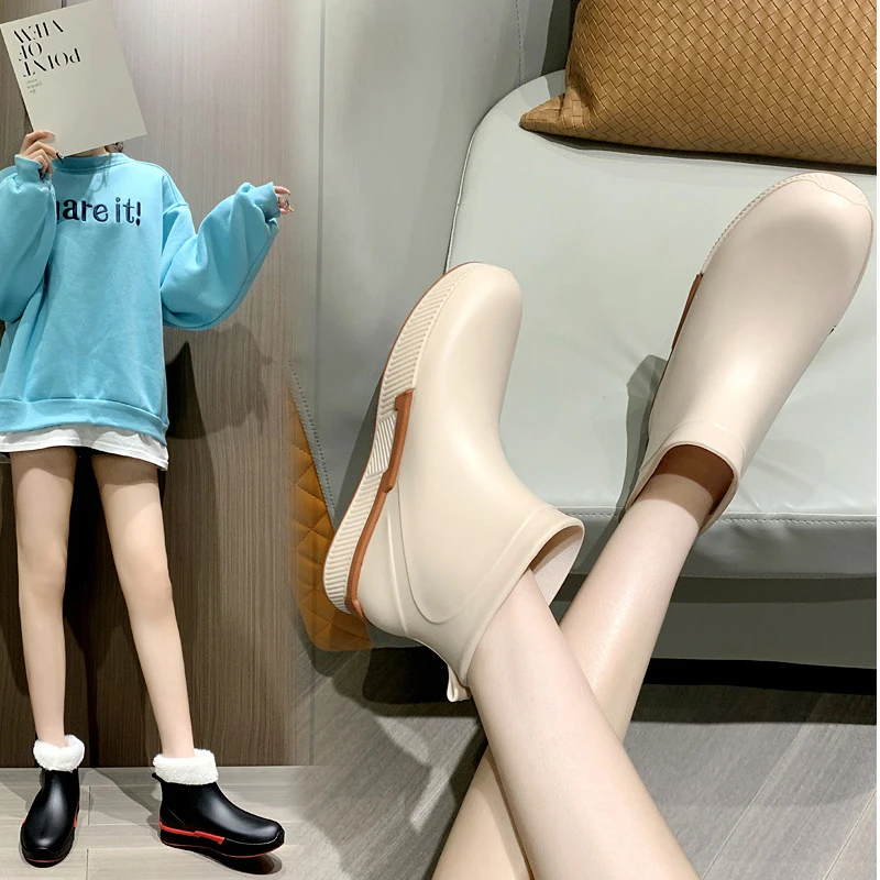 Women's Plus Velvet Warm Rain Boots Winter Waterproof Non-Slip Rain Boots Garden Kitchen Outdoor Waterproof Shoes