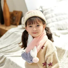 Плюшевый шарф с кроликом для девочек, милые меховые шарфы из искусственного меха, теплый шарф для детей, Echarpe Enfant