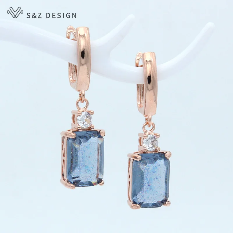 

S&Z Fashion Geometric Square Colorful Resin Round Zirconia Dangle Earrings For Women Girl Wedding Party Personality Jewelry