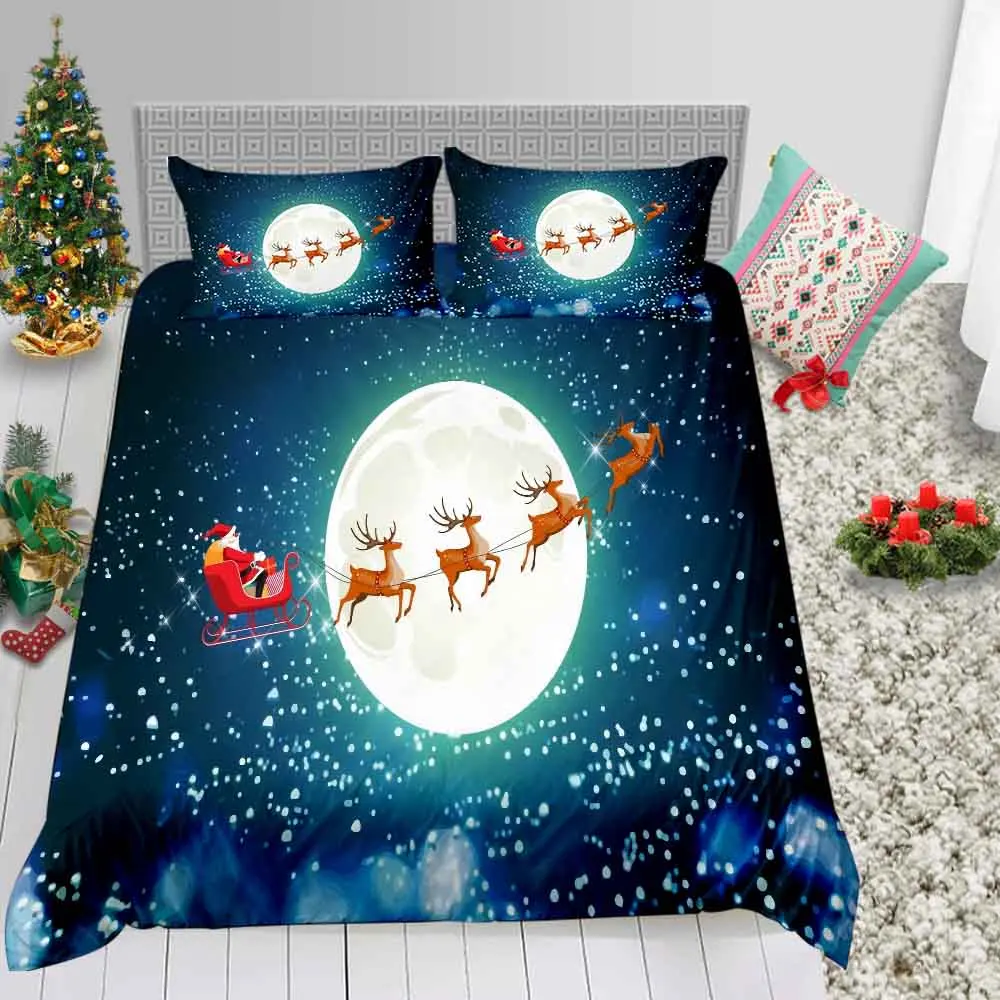 Merry Christmas Санта Клаус горячая Распродажа постельных принадлежностей пододеяльник Твин Полный размер Королева праздник подарки простыня
