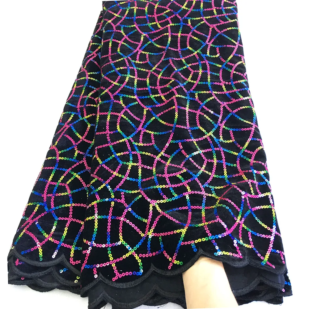 

Multicolor Sequins African Lace Fabrics 2019 Embroidered High Qualit Black Nigerian Velvet French Tulle Lace Fabric Laces F2506