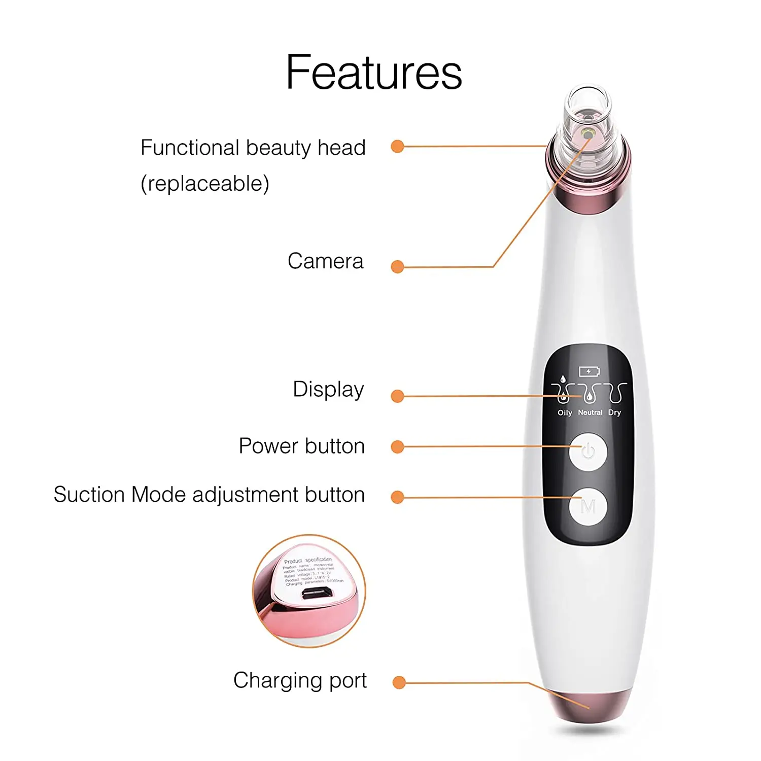 Blackhead remover Pore Vacuum with Camera- Upgraded Face Pore Cleanser Wifi Real-Time Visual with 3 Adjustable Suction &5 Probes