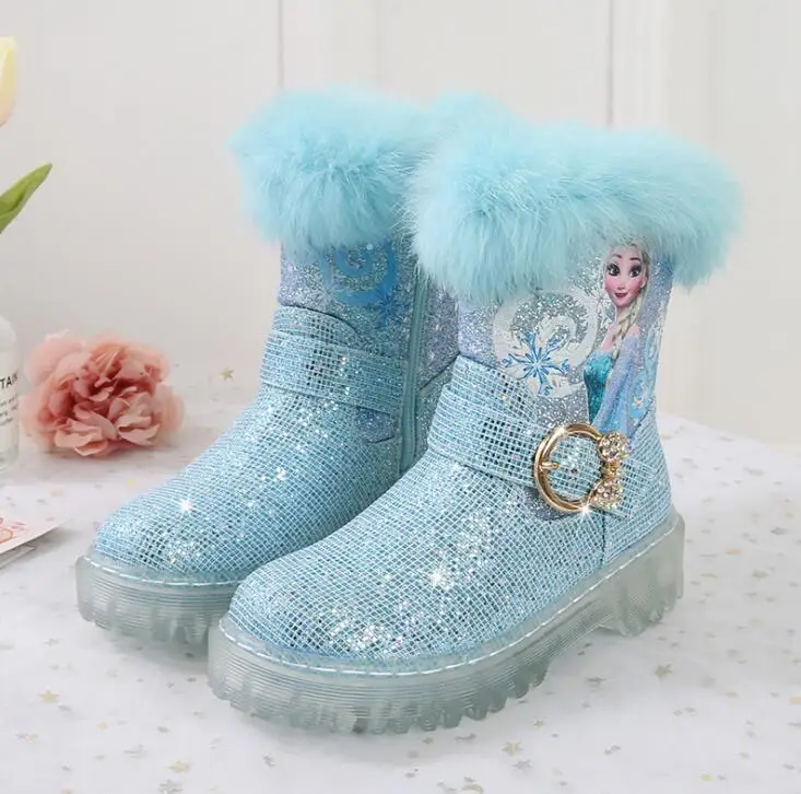 Брендовые Зимние Сапоги Disney Frozen для девочек детские плюшевые сапоги с мехом и