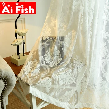 

White Lace Embroidery Transparent Tulle Curtain European Style Luxury Living Room Bedroom Curtain Decoration Custom X038-3