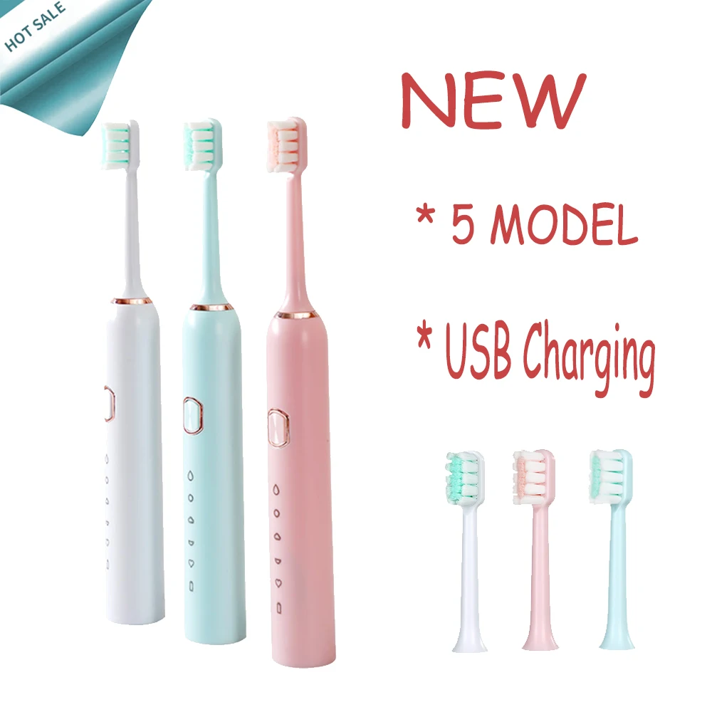 Intelligent Automatic Electric Toothbrush Adult  5 Modes Tooth Brush USB Charging Waterproof Tooth Whitening tooth Heads Set fairywill electric toothbrush ultra sonic power whitening toothbrush with 5 modes wireless charging smart timer 8 brush heads