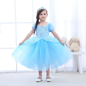 

Girls Princess Cinderella Party Deluxe Costume Dress-Up Blue dress Puff Sleeve Tutu Dresses Children Christmas Cosplay Costume