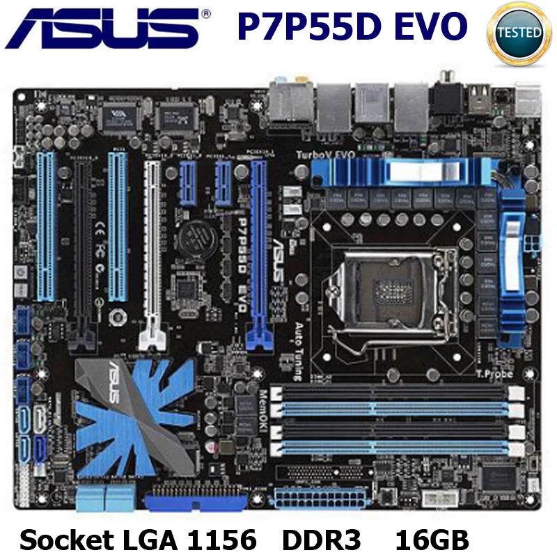 Материнская плата Asus P7P55D EVO LGA 1156 DDR3 Core i7/Core i5 Intel P55 16 ГБ SATA II оригинальная б/у