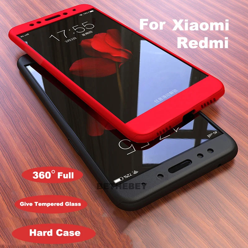 

360 Degree Full Case For Redmi GO 7 note 7 6 pro Cover For Redmi 5A 6 PRO Front+Back double-sided 9H Tempered Glass Case Cover