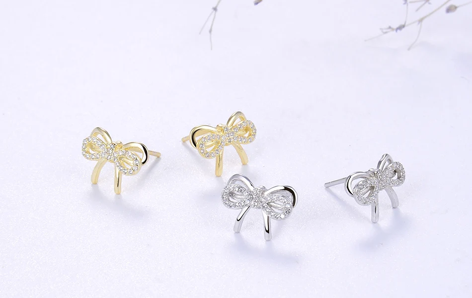 ORSA JEWELS чистое серебро милые серьги с бантиком серьги для женщин прозрачный Циркон новейший Рождество Модный Нежный S925 шпилька девушка ювелирное изделие SE170
