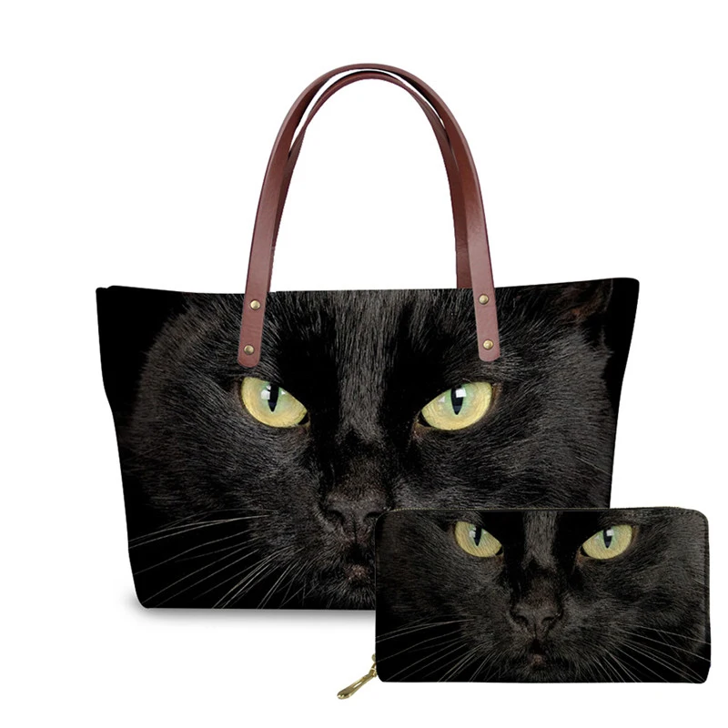 

Noisydesigns Black Cat Pattern Women Handbags Top-Handle Bags Long Purse Female Shoulder Ladies Tote Sac a Main Messenger