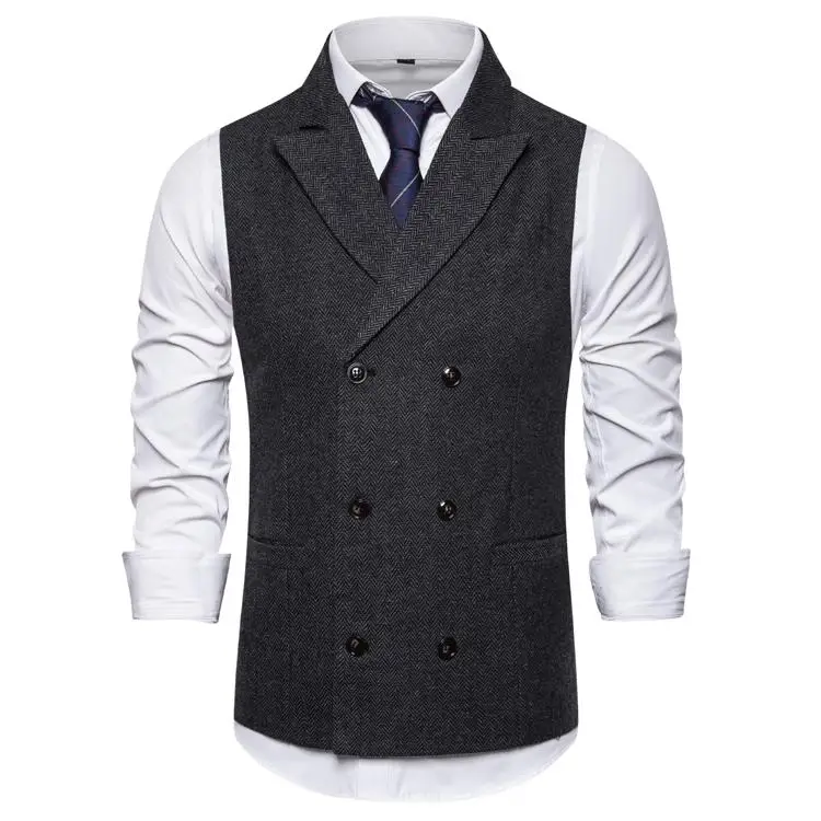 Dark Gray 1401-9738 Повседневные жилеты и жилеты, вечерние костюмы для сценического костюма, смокинги с воротником, мужские костюмы, двубортный мужской жилет серого и кофейного цвета - Цвет: Dark Gray 1401-9738
