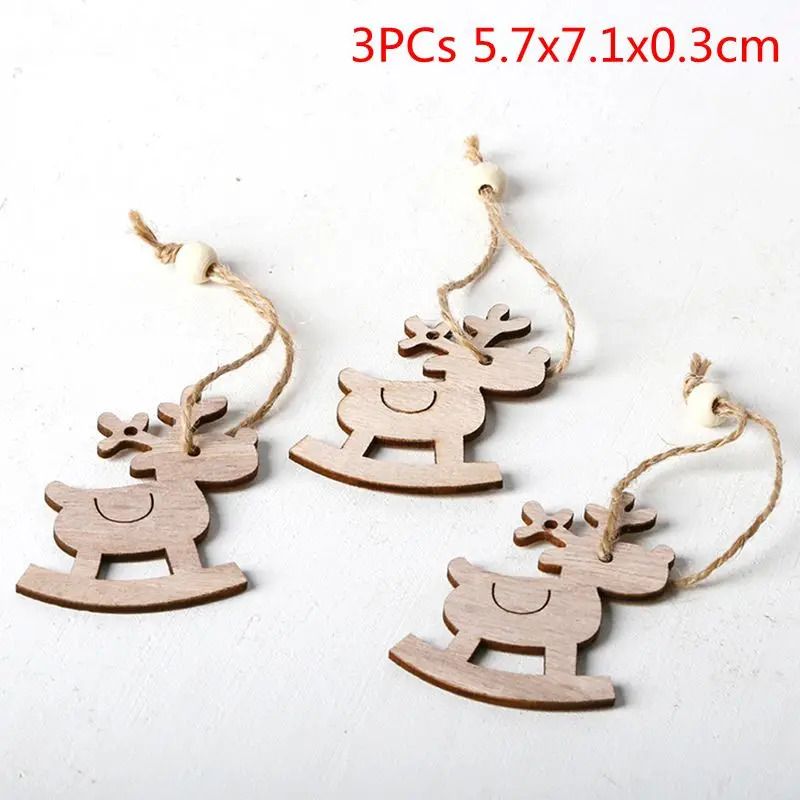 3PCs k DIY рождественская елка звездный колокол Деревянные Подвески, украшения орнамент с рождественской елкой DIY деревянные поделки дети подарок на год украшение дома - Цвет: 3PCs k