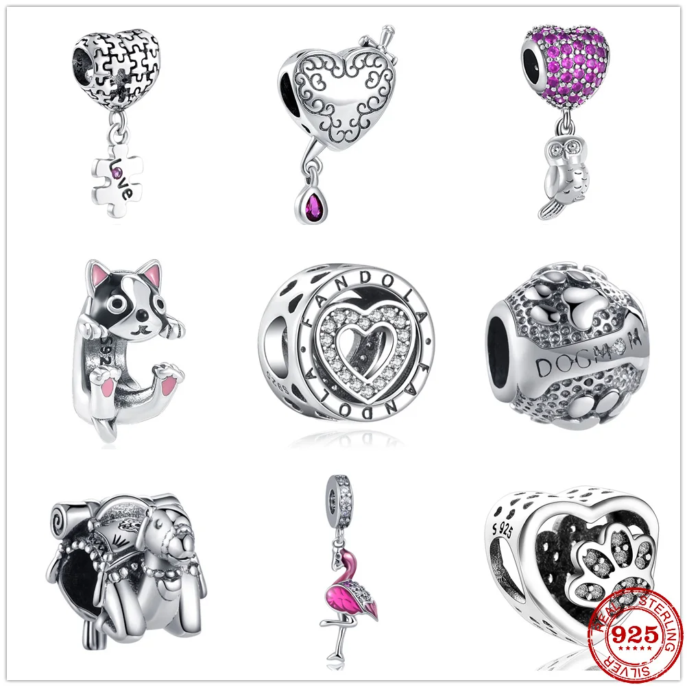 

New 925 Sterling Silve Cat Love Owl Beads Dangle Charms Fit Original Pandora Bangles Pretty Girl Women Fashion DIY Jewelry Gift