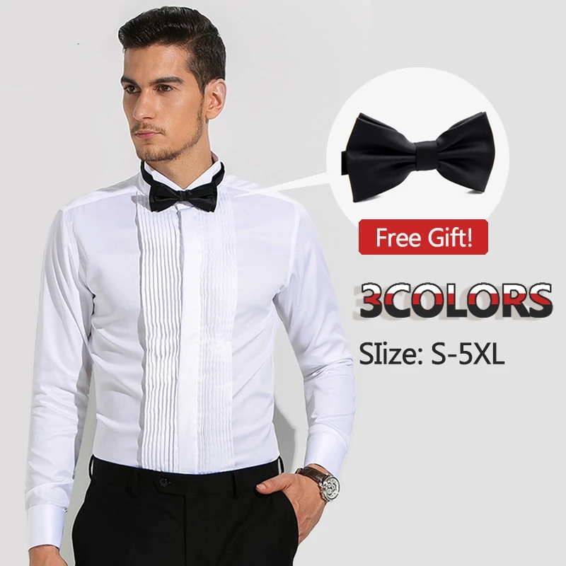 

Dress Shirts for Cocktail Party Waiter Shirt Slim Fit Long Sleeve Casual Covered Button Shirts Korea (with Gift Bow-tie)