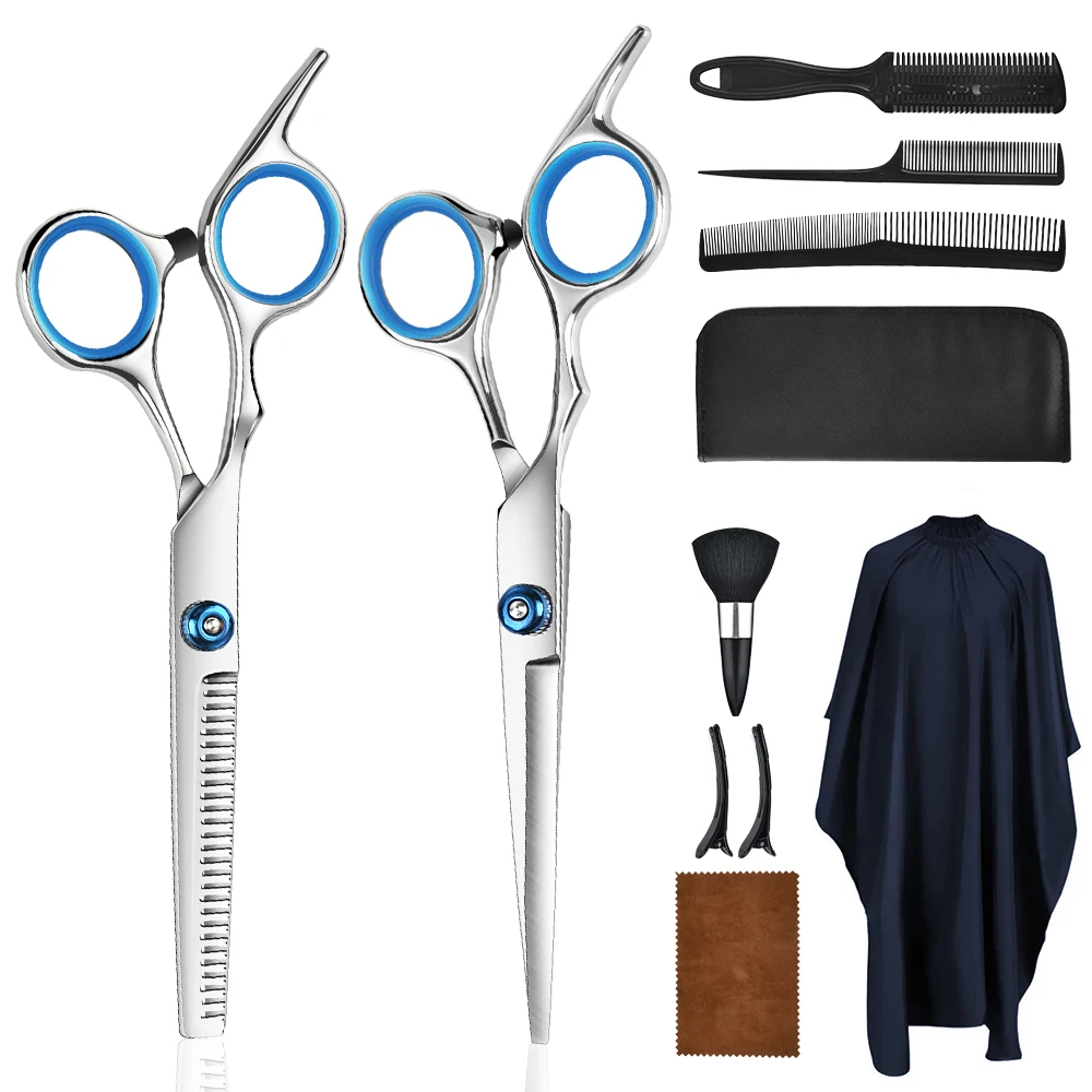 Juego de tijeras de peluquería para niños, 10 juegos de tijeras planas para los dientes, salón de peluquería, juego de herramientas de peluquería para el hogar