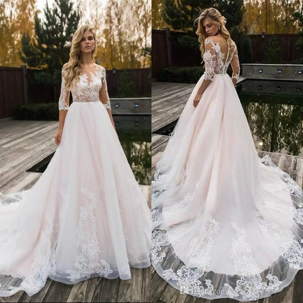 Свадебные платья трапециевидной формы с рукавами три четверти свадебные Vestidos de