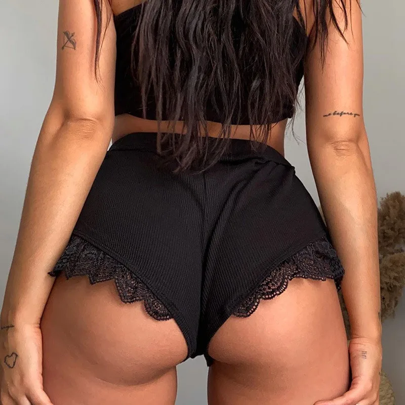

Lace Patchwork Black Sexy Mini Shorts Women Summer Clubwear Streetwear Female Shorts 2020 Newest Drawstring Black Lace Shorts