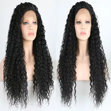 Bombshell глубокий кудрявый синтетический 13*3 дюймов парик фронта шнурка термостойкие волокна естественные волосы сторона расставания для женщин парики