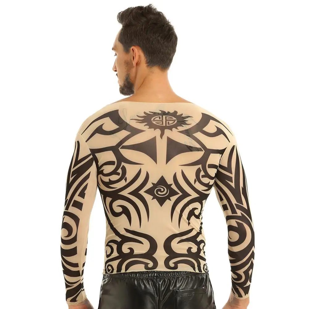 Мужские длинный рукав 3D татуировки рубашки для мужчин мальчиков Свитер с