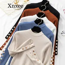 2020 Autumn Women Long Sleeve Pure Slim Sweater Winter Knitted Turtleneck Casual Cashmere Pullover Metal Buttons Split Cuff 2020 Autumn Women Long Sleeve Pure Slim Sweater Winter Knitted Turtleneck Casual Cashmere Pullover Metal Buttons Split Cuff