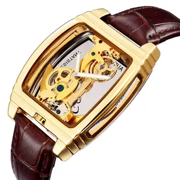 

Automatic Mechanical Watches Men Transparent Steampunk Skeleton Self Winding Leather Watch Male Clock Gifts Box montre homme