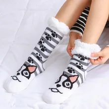 Женские зимние рождественские носки, хлопковые плотные Нескользящие теплые флисовые Носки с принтом, женские забавные носки в стиле Харадзюку, уличная одежда