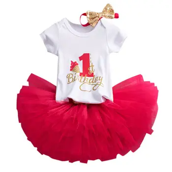 

Toddler Girls 1st Birthday Party Outfit Bodysuit Dress Kids Tutu Romper Headband