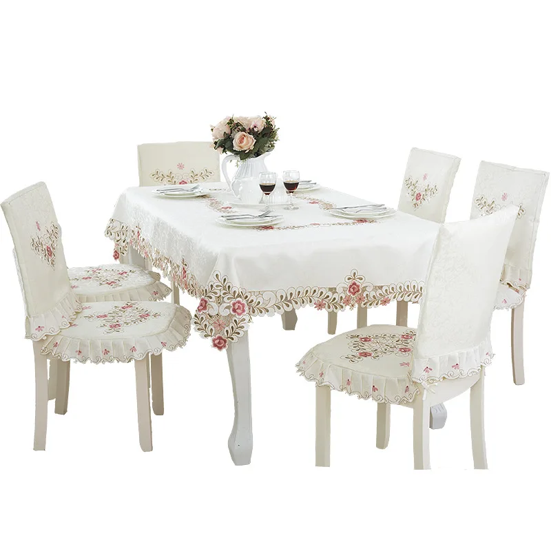 

European Pastoral Rose Embroidery Dustproof Tablecloth Hollow Floral Side Table Decoration Table Cover for Wedding Party Hotel