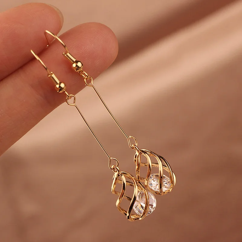 

MYWINY crystal zircon earrings for women ,hollow out copper jewelry thread earrings