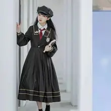 

Vintage European Clothing Rosetic Lolita Style Women Dress Retro Lantern Sleeve Black Gothic Dresses Old School Lolita Uniform
