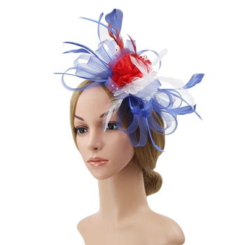 

Girls Headbands Fascinators Wedding Women Fashion Tea Party Cocktail Mesh Ribbons Artificial Feather Hat Flower Shape Hair Clip