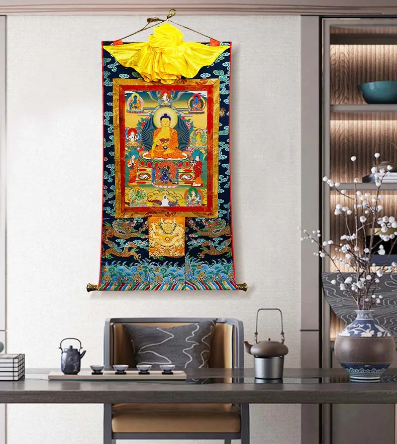 Prime Feng Shui Silk Embroidery Tibetan Vajrasattva Thangka Wall Hanging for Home Décor Thangka Meditation