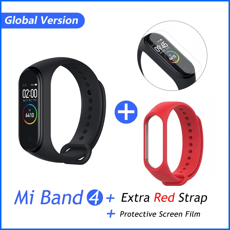 Xiaomi mi Band 4 новейшая музыка Смарт mi band 4 Браслет Пульс фитнес 135 мАч цветной экран Bluetooth 5,0 - Цвет: GB Add Red Film