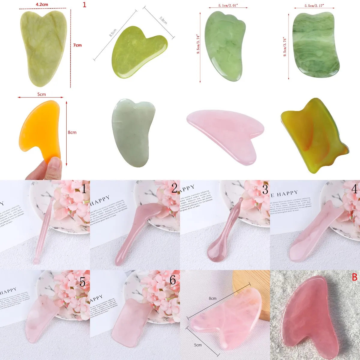 Rose Quartz/Jade/Resin Guasha Board Neck Body Acupuncture Spa Acupuncture Scraper Therapy Natural Scraper Chinese Gua Sha Tool