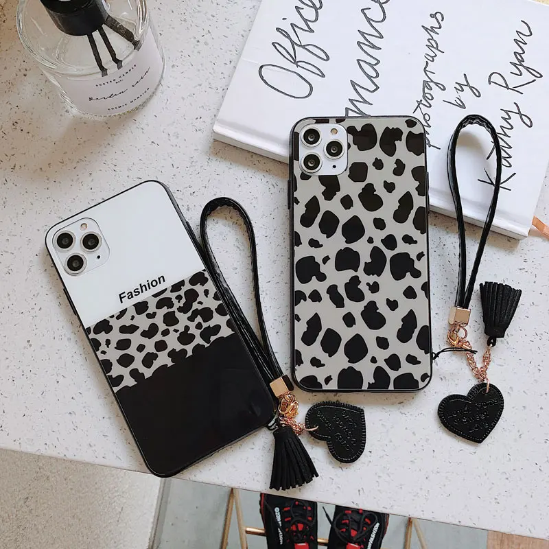 

BONVAN Tempered Glass Case For Samsung Galaxy Note 8 9 Hard Cover For Samsung Galaxy Note 10 Plus Leopard Lanyard Couqe Capa
