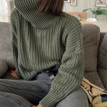 

Autumn Winter Knitted Turtleneck Sweater Women Thick Long Oversized Sweaters Women Solid Cashmere Pullovers Tops