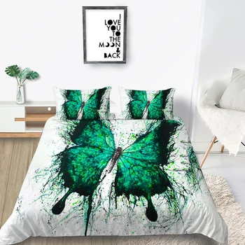 

Creative Bedding Set Queen Fashion Soft 3D Green Butterfly Duvet Cover King Twin Full Single Double Unique Design Bed Set