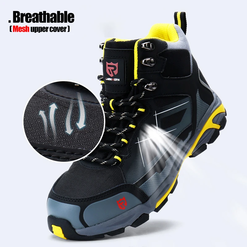 Larnmern Men's Steel Toe Work Safety Shoes Lightweight Breathable Anti-smashing Anti-Puncture