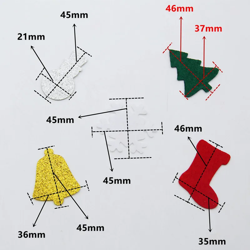 40 шт. рождественские Вырубные фетровые нашивки Рождественская елка носок колокольчик Снежинки Снеговик для рукоделия шитье ремесло ткань Декор наклейки